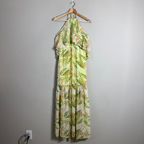 BCBGeneration Floral Ruffle Halter Maxi Dress Women's XS Tropical Resort Beach - Picture 3 of 15
